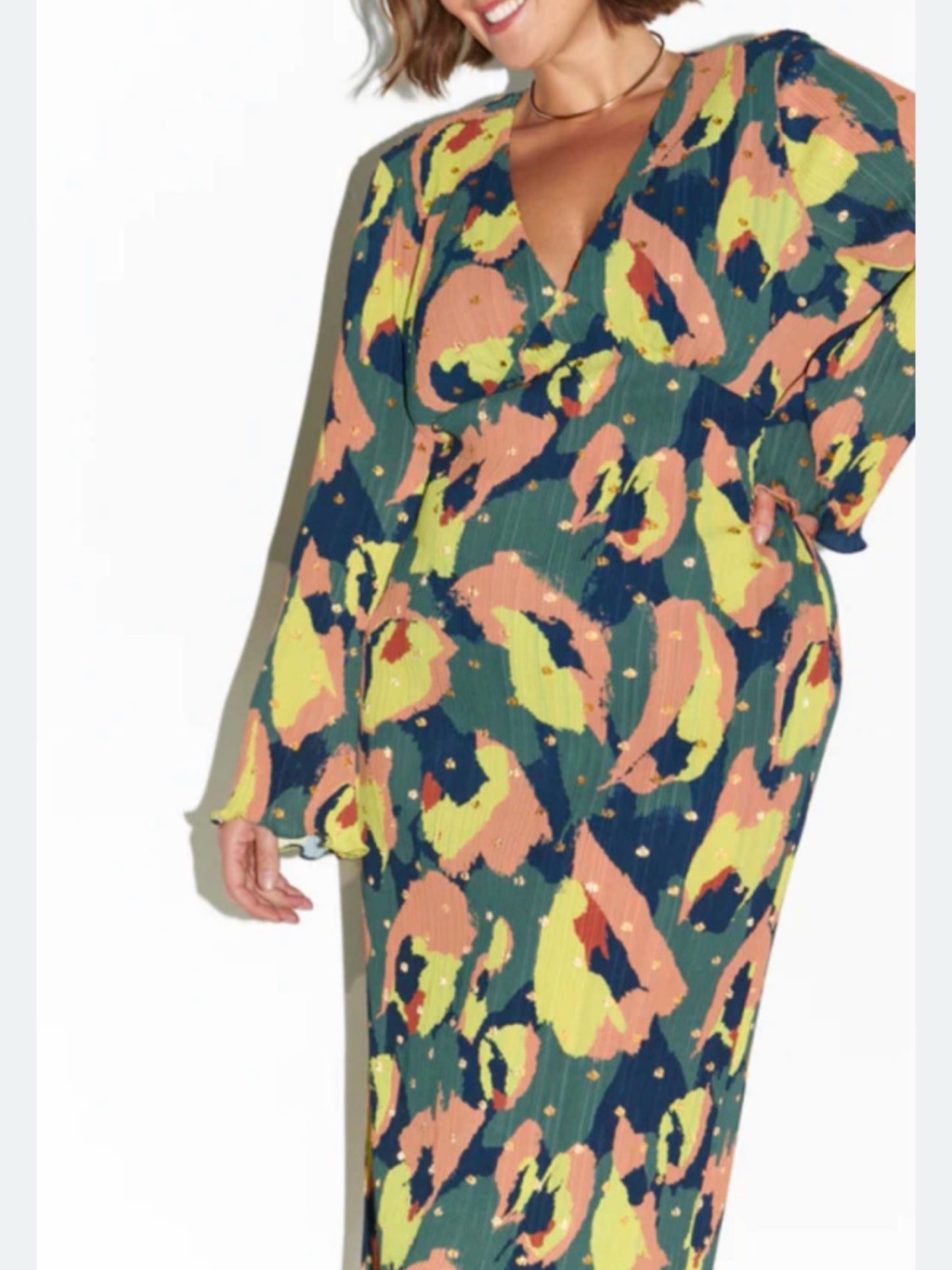 Never Fully Dressed Celeste Lime And Khaki Plisse Long Sleeve